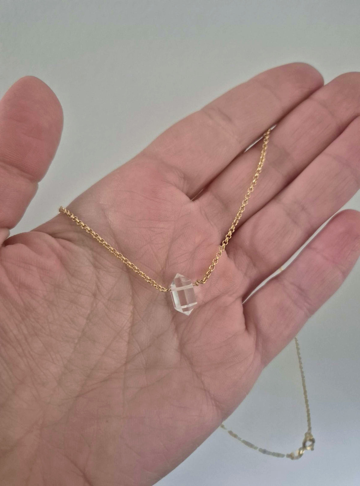 Collar Punta Cuarzo Cristal Natural Baño De Oro 18 k