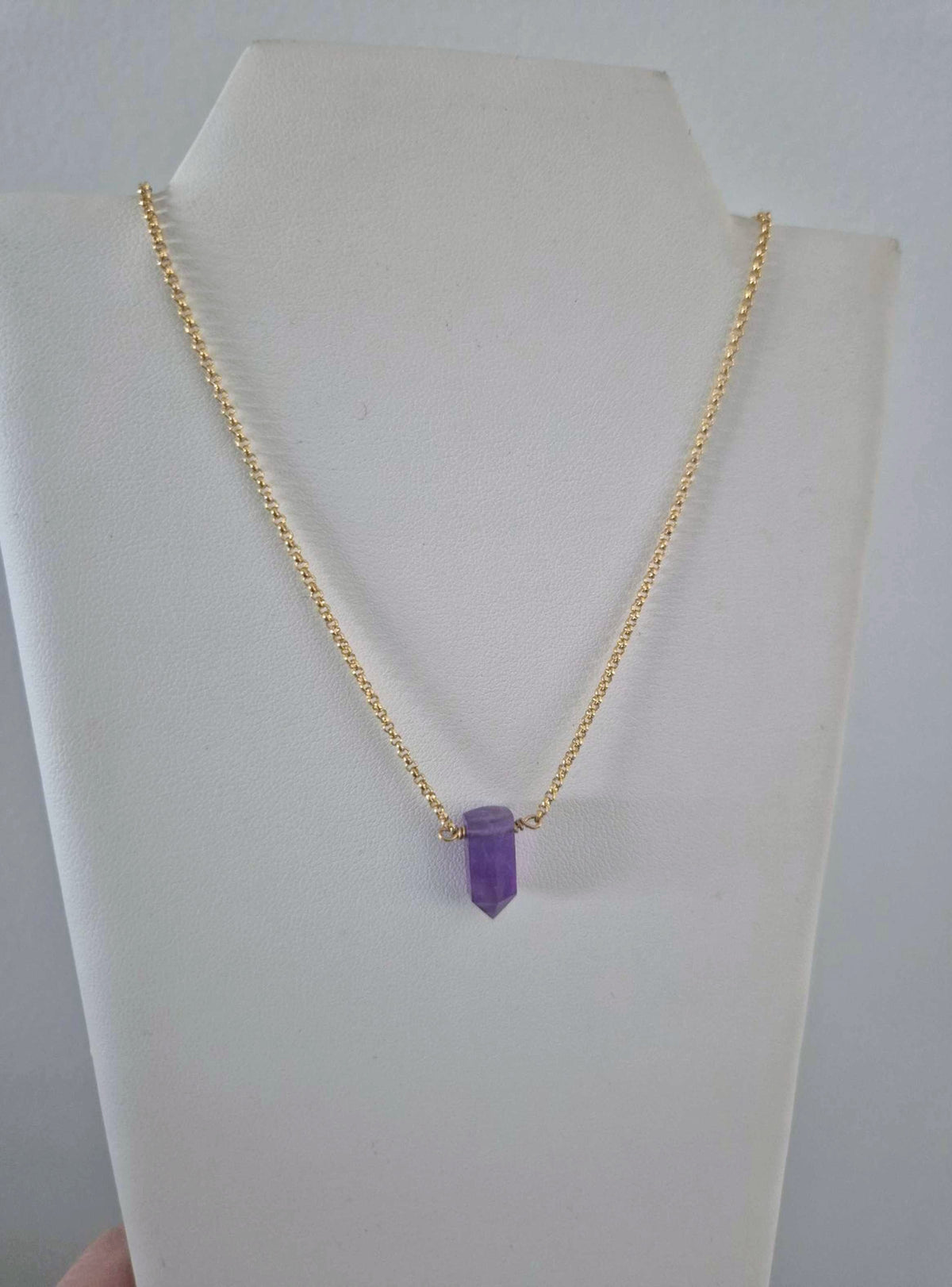 Collar Punta Amatista Piedra Natural Baño Oro 18k
