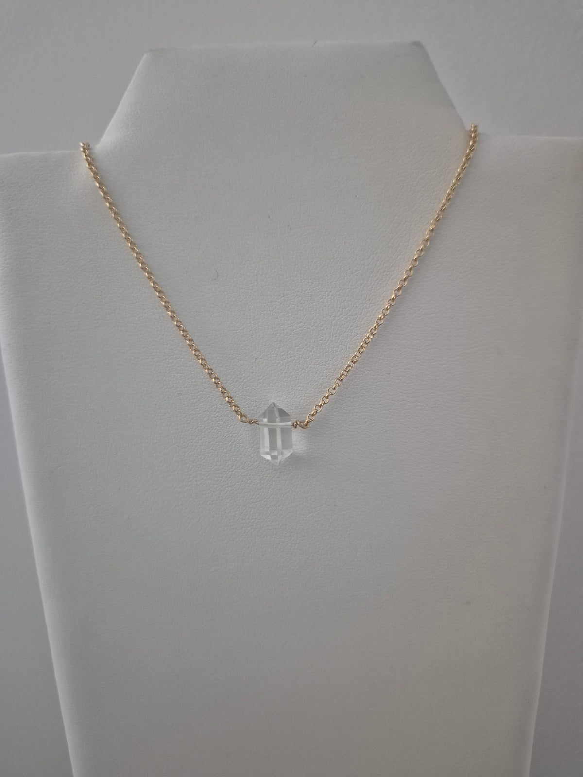 Collar Punta Cuarzo Cristal Natural Baño De Oro 18 k