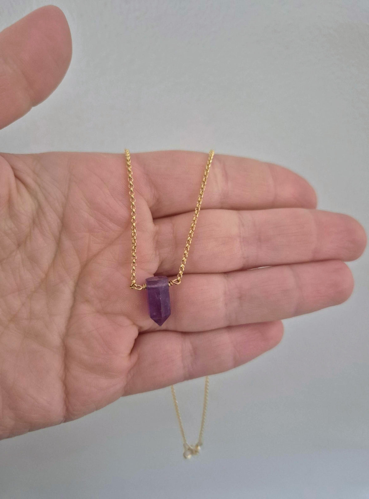 Collar Punta Amatista Piedra Natural Baño Oro 18k