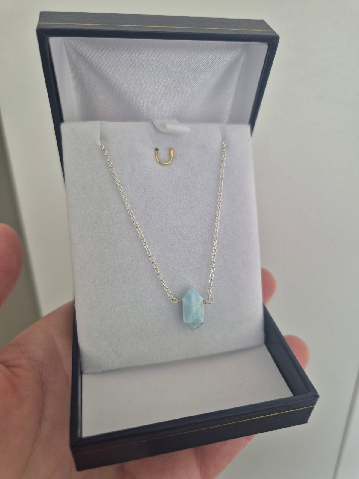 Collar Con Larimar Punta de Plata Fina