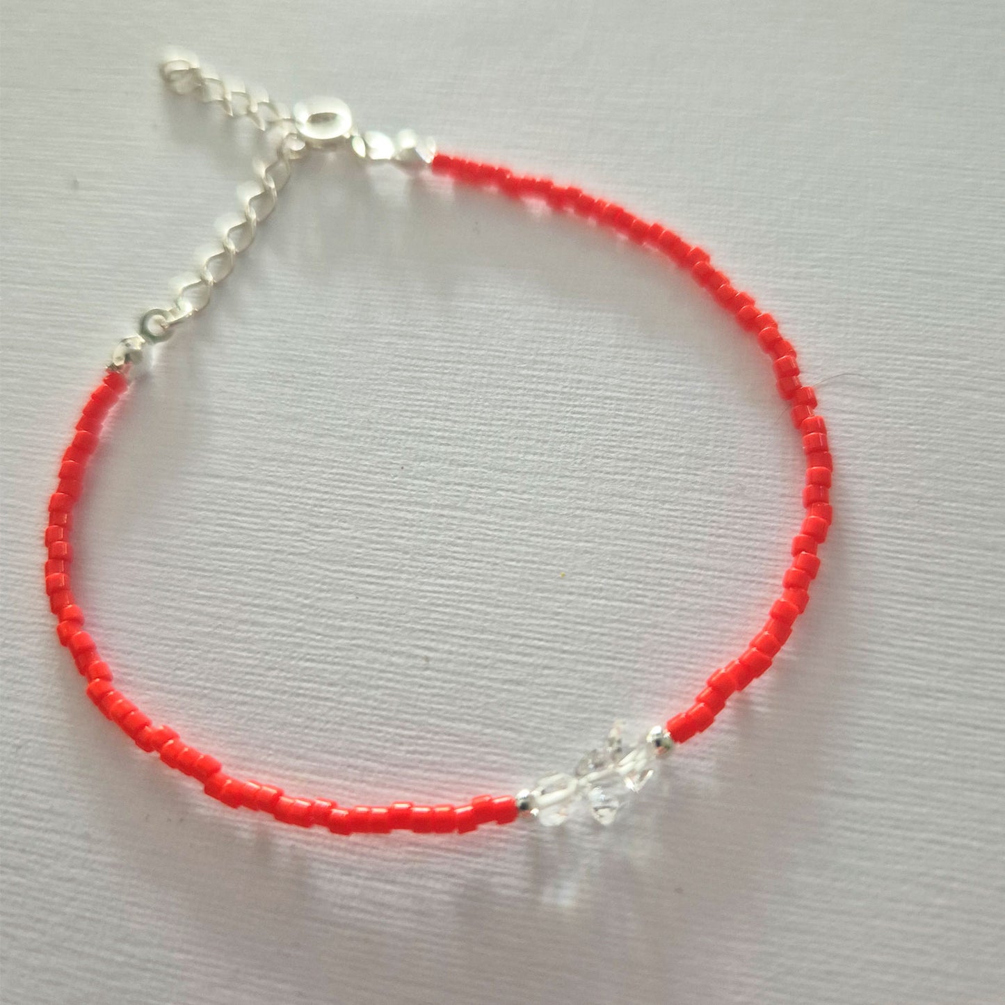 Pulsera Roja Plata Fina 925 Con Cristal Cuarzo Protección Rojo