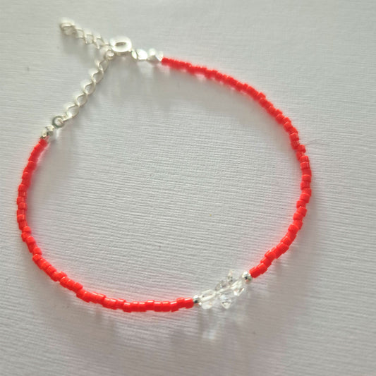 Pulsera Roja Plata Fina 925 Con Cristal Cuarzo Protección Rojo