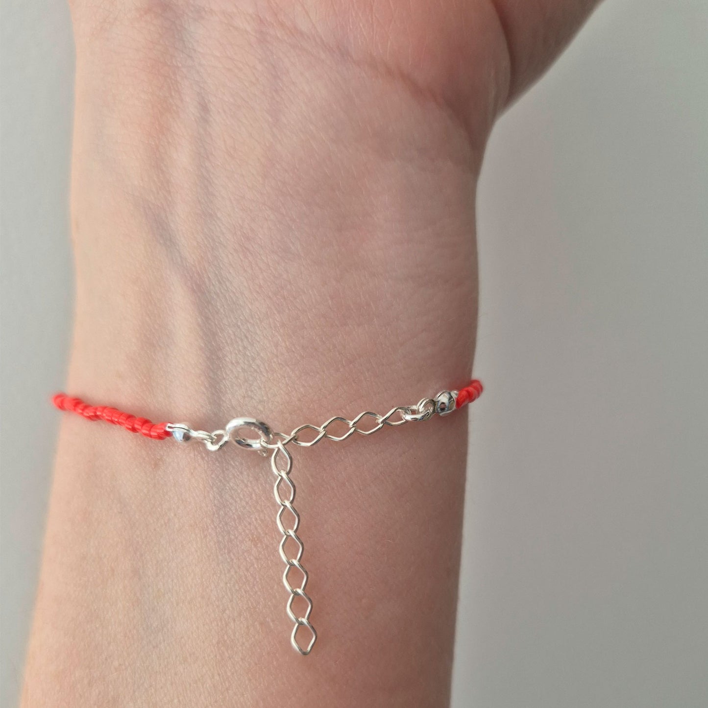 Pulsera Roja Plata Fina 925 Con Cristal Cuarzo Protección Rojo