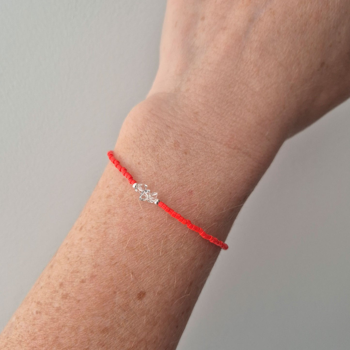 Pulsera Roja Plata Fina 925 Con Cristal Cuarzo Protección Rojo