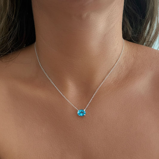 Collar Con Colgante De Plata De Ley Con Topacio Azul Agua